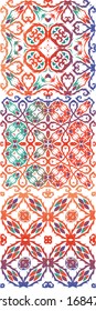 Ornamental talavera mexico tiles decor. Kit of vector seamless patterns. Geometric design. Red gorgeous flower folk prints for linens, smartphone cases, scrapbooking, bags or T-shirts.