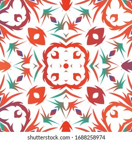 Ornamental talavera mexico tiles decor. Stylish design. Vector seamless pattern illustration. Red gorgeous flower folk print for linens, smartphone cases, scrapbooking, bags or T-shirts.