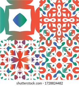 Ornamental talavera mexico tiles decor. Set of vector seamless patterns. Minimal design. Red gorgeous flower folk prints for linens, smartphone cases, scrapbooking, bags or T-shirts.