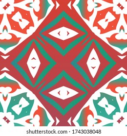 Ornamental talavera mexico tiles decor. Vector seamless pattern concept. Fashionable design. Red gorgeous flower folk print for linens, smartphone cases, scrapbooking, bags or T-shirts.