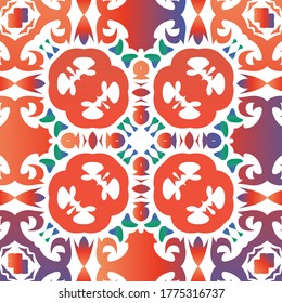 Ornamental talavera mexico tiles decor. Vector seamless pattern frame. Geometric design. Red gorgeous flower folk print for linens, smartphone cases, scrapbooking, bags or T-shirts.