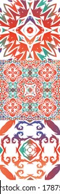 Ornamental talavera mexico tiles decor. Universal design. Kit of vector seamless patterns. Red gorgeous flower folk prints for linens, smartphone cases, scrapbooking, bags or T-shirts.