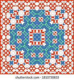 Ornamental talavera mexico tiles decor. Modern design. Vector seamless pattern template. Red gorgeous flower folk print for linens, smartphone cases, scrapbooking, bags or T-shirts.