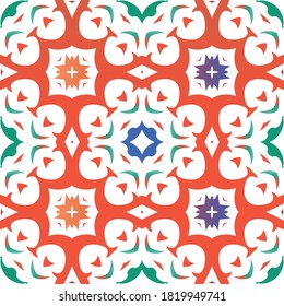 Ornamental talavera mexico tiles decor. Graphic design. Vector seamless pattern illustration. Red gorgeous flower folk print for linens, smartphone cases, scrapbooking, bags or T-shirts.