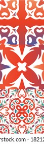 Ornamental talavera mexico tiles decor. Bathroom design. Kit of vector seamless patterns. Red gorgeous flower folk prints for linens, smartphone cases, scrapbooking, bags or T-shirts.