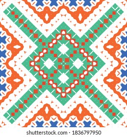 Ornamental talavera mexico tiles decor. Modern design. Vector seamless pattern template. Red gorgeous flower folk print for linens, smartphone cases, scrapbooking, bags or T-shirts.