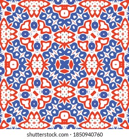 Ornamental talavera mexico tiles decor. Kitchen design. Vector seamless pattern poster. Red gorgeous flower folk print for linens, smartphone cases, scrapbooking, bags or T-shirts.