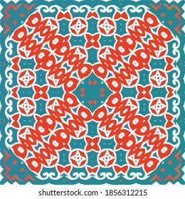 Ornamental talavera mexico tiles decor. Vector seamless pattern collage. Kitchen design. Red gorgeous flower folk print for linens, smartphone cases, scrapbooking, bags or T-shirts.