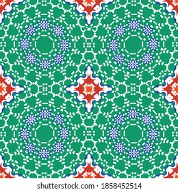 Ornamental talavera mexico tiles decor. Modern design. Vector seamless pattern template. Red gorgeous flower folk print for linens, smartphone cases, scrapbooking, bags or T-shirts.
