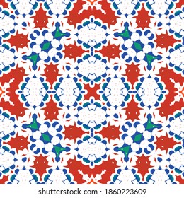 Ornamental talavera mexico tiles decor. Modern design. Vector seamless pattern template. Red gorgeous flower folk print for linens, smartphone cases, scrapbooking, bags or T-shirts.