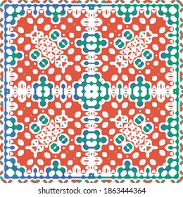 Ornamental talavera mexico tiles decor. Creative design. Vector seamless pattern elements. Red gorgeous flower folk print for linens, smartphone cases, scrapbooking, bags or T-shirts.