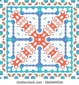 Ornamental talavera mexico tiles decor. Creative design. Vector seamless pattern elements. Red gorgeous flower folk print for linens, smartphone cases, scrapbooking, bags or T-shirts.