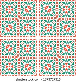 Ornamental talavera mexico tiles decor. Minimal design. Vector seamless pattern template. Red gorgeous flower folk print for linens, smartphone cases, scrapbooking, bags or T-shirts.