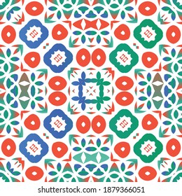 Ornamental talavera mexico tiles decor. Vector seamless pattern illustration. Colored design. Red gorgeous flower folk print for linens, smartphone cases, scrapbooking, bags or T-shirts.