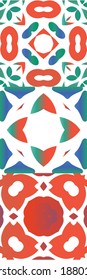 Ornamental talavera mexico tiles decor. Stylish design. Set of vector seamless patterns. Red gorgeous flower folk prints for linens, smartphone cases, scrapbooking, bags or T-shirts.