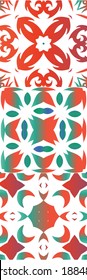 Ornamental talavera mexico tiles decor. Collection of vector seamless patterns. Geometric design. Red gorgeous flower folk prints for linens, smartphone cases, scrapbooking, bags or T-shirts.