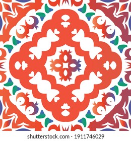 Ornamental talavera mexico tiles decor. Kitchen design. Vector seamless pattern elements. Red gorgeous flower folk print for linens, smartphone cases, scrapbooking, bags or T-shirts.