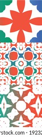 Ornamental talavera mexico tiles decor. Fashionable design. Kit of vector seamless patterns. Red gorgeous flower folk prints for linens, smartphone cases, scrapbooking, bags or T-shirts.
