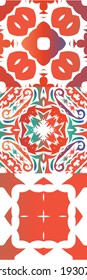 Ornamental talavera mexico tiles decor. Collection of vector seamless patterns. Graphic design. Red gorgeous flower folk prints for linens, smartphone cases, scrapbooking, bags or T-shirts.