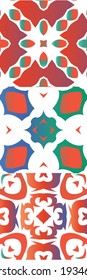 Ornamental talavera mexico tiles decor. Collection of vector seamless patterns. Universal design. Red gorgeous flower folk prints for linens, smartphone cases, scrapbooking, bags or T-shirts.