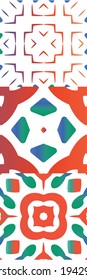Ornamental talavera mexico tiles decor. Bathroom design. Kit of vector seamless patterns. Red gorgeous flower folk prints for linens, smartphone cases, scrapbooking, bags or T-shirts.