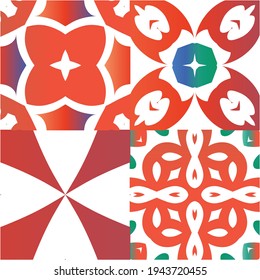 Ornamental talavera mexico tiles decor. Stylish design. Set of vector seamless patterns. Red gorgeous flower folk prints for linens, smartphone cases, scrapbooking, bags or T-shirts.
