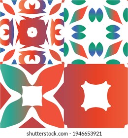 Ornamental talavera mexico tiles decor. Collection of vector seamless patterns. Creative design. Red gorgeous flower folk prints for linens, smartphone cases, scrapbooking, bags or T-shirts.