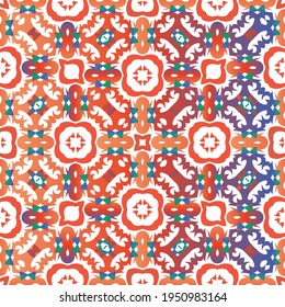 Ornamental talavera mexico tiles decor. Stylish design. Vector seamless pattern poster. Red gorgeous flower folk print for linens, smartphone cases, scrapbooking, bags or T-shirts.