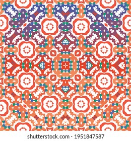 Ornamental talavera mexico tiles decor. Stylish design. Vector seamless pattern poster. Red gorgeous flower folk print for linens, smartphone cases, scrapbooking, bags or T-shirts.