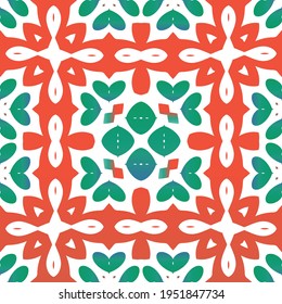 Ornamental talavera mexico tiles decor. Universal design. Vector seamless pattern template. Red gorgeous flower folk print for linens, smartphone cases, scrapbooking, bags or T-shirts.