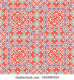 Ornamental talavera mexico tiles decor. Creative design. Vector seamless pattern watercolor. Red gorgeous flower folk print for linens, smartphone cases, scrapbooking, bags or T-shirts.