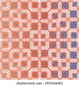 Ornamental talavera mexico tiles decor. Stylish design. Vector seamless pattern poster. Red gorgeous flower folk print for linens, smartphone cases, scrapbooking, bags or T-shirts.