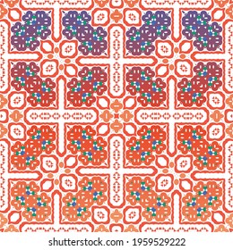 Ornamental talavera mexico tiles decor. Stylish design. Vector seamless pattern poster. Red gorgeous flower folk print for linens, smartphone cases, scrapbooking, bags or T-shirts.