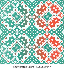 Ornamental talavera mexico tiles decor. Original design. Vector seamless pattern concept. Red gorgeous flower folk print for linens, smartphone cases, scrapbooking, bags or T-shirts.