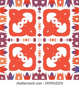 Ornamental talavera mexico tiles decor. Creative design. Vector seamless pattern watercolor. Red gorgeous flower folk print for linens, smartphone cases, scrapbooking, bags or T-shirts.