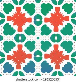 Ornamental talavera mexico tiles decor. Universal design. Vector seamless pattern template. Red gorgeous flower folk print for linens, smartphone cases, scrapbooking, bags or T-shirts.