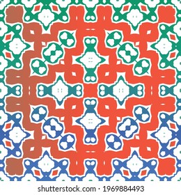 Ornamental talavera mexico tiles decor. Vector seamless pattern theme. Kitchen design. Red gorgeous flower folk print for linens, smartphone cases, scrapbooking, bags or T-shirts.