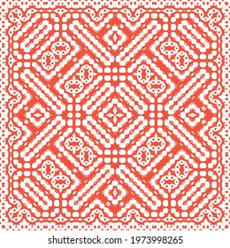 Ornamental talavera mexico tiles decor. Vector seamless pattern frame. Geometric design. Red gorgeous flower folk print for linens, smartphone cases, scrapbooking, bags or T-shirts.