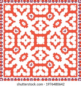 Ornamental talavera mexico tiles decor. Creative design. Vector seamless pattern watercolor. Red gorgeous flower folk print for linens, smartphone cases, scrapbooking, bags or T-shirts.