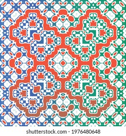 Ornamental talavera mexico tiles decor. Vector seamless pattern theme. Kitchen design. Red gorgeous flower folk print for linens, smartphone cases, scrapbooking, bags or T-shirts.