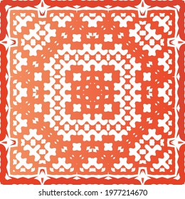 Ornamental talavera mexico tiles decor. Hand drawn design. Vector seamless pattern frame. Red gorgeous flower folk print for linens, smartphone cases, scrapbooking, bags or T-shirts.