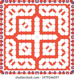 Ornamental talavera mexico tiles decor. Creative design. Vector seamless pattern watercolor. Red gorgeous flower folk print for linens, smartphone cases, scrapbooking, bags or T-shirts.