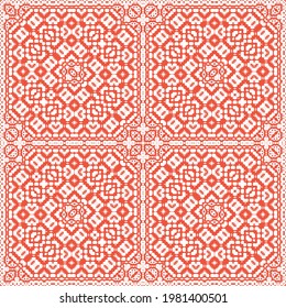 Ornamental talavera mexico tiles decor. Vector seamless pattern frame. Geometric design. Red gorgeous flower folk print for linens, smartphone cases, scrapbooking, bags or T-shirts.