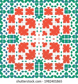 Ornamental talavera mexico tiles decor. Universal design. Vector seamless pattern template. Red gorgeous flower folk print for linens, smartphone cases, scrapbooking, bags or T-shirts.