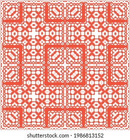 Ornamental talavera mexico tiles decor. Vector seamless pattern frame. Geometric design. Red gorgeous flower folk print for linens, smartphone cases, scrapbooking, bags or T-shirts.