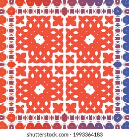 Ornamental talavera mexico tiles decor. Creative design. Vector seamless pattern watercolor. Red gorgeous flower folk print for linens, smartphone cases, scrapbooking, bags or T-shirts.