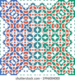 Ornamental talavera mexico tiles decor. Vector seamless pattern theme. Kitchen design. Red gorgeous flower folk print for linens, smartphone cases, scrapbooking, bags or T-shirts.
