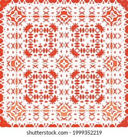 Ornamental talavera mexico tiles decor. Hand drawn design. Vector seamless pattern frame. Red gorgeous flower folk print for linens, smartphone cases, scrapbooking, bags or T-shirts.