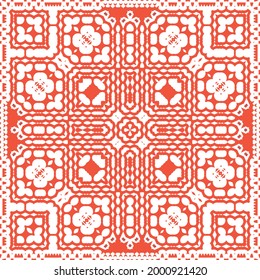 Ornamental talavera mexico tiles decor. Vector seamless pattern frame. Geometric design. Red gorgeous flower folk print for linens, smartphone cases, scrapbooking, bags or T-shirts.
