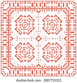 Ornamental talavera mexico tiles decor. Stylish design. Vector seamless pattern poster. Red gorgeous flower folk print for linens, smartphone cases, scrapbooking, bags or T-shirts.